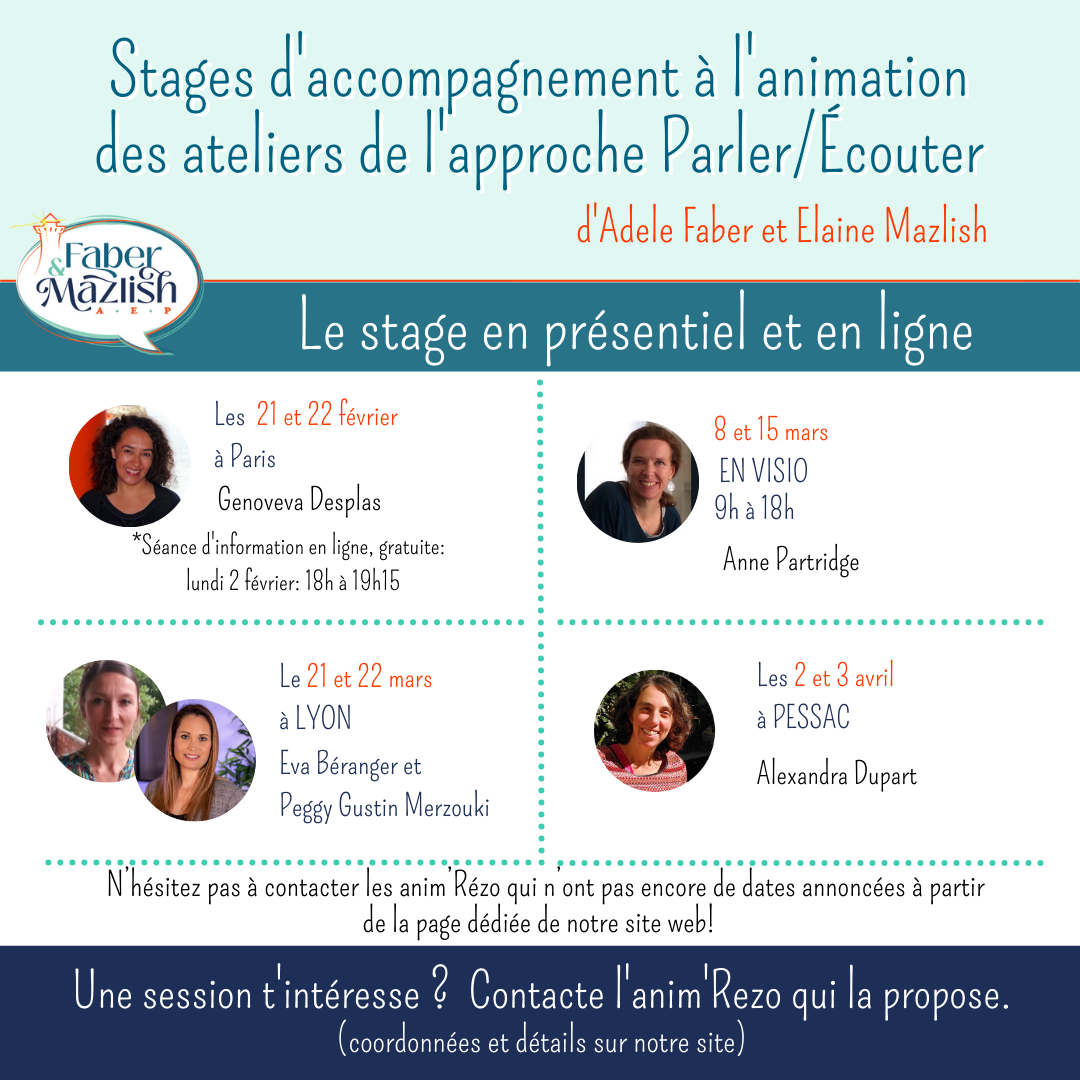 Dates stage de 2 jour FB-2 Formation ateliers faber mazlish